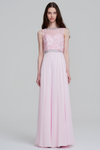 A-Line/Princess Scoop Neck Floor-Length Chiffon Lace Bridesmaid Dress With Beading