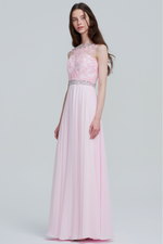 A-Line/Princess Scoop Neck Floor-Length Chiffon Lace Bridesmaid Dress With Beading