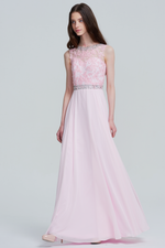 A-Line/Princess Scoop Neck Floor-Length Chiffon Lace Bridesmaid Dress With Beading