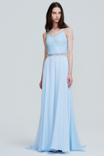 A-Line V-neck Floor-Length Chiffon Bridesmaid Dress With Beading