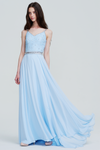 A-Line V-neck Floor-Length Chiffon Bridesmaid Dress With Beading