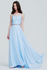 A-Line V-neck Floor-Length Chiffon Bridesmaid Dress With Beading