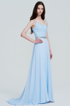 A-Line V-neck Floor-Length Chiffon Bridesmaid Dress With Beading
