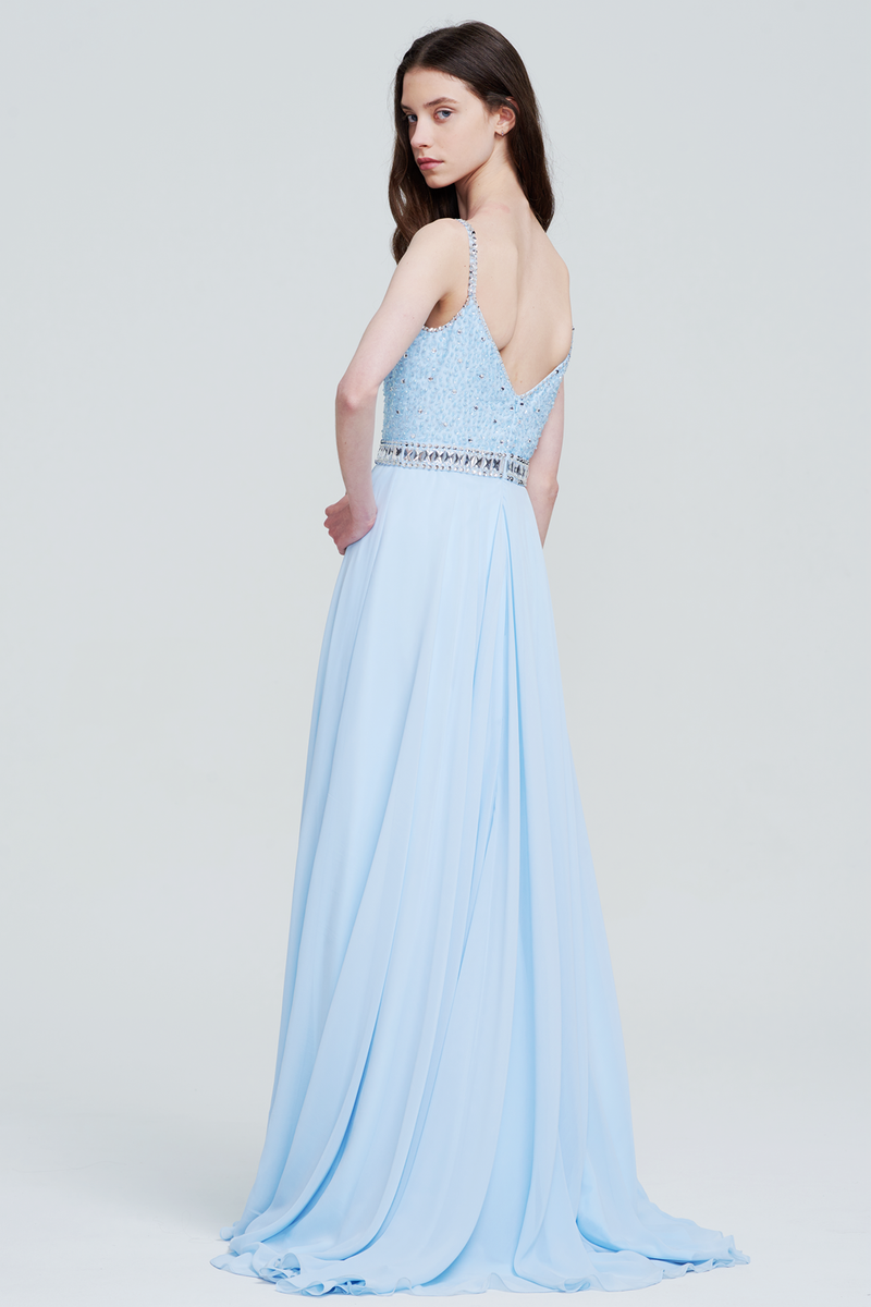 A-Line V-neck Floor-Length Chiffon Bridesmaid Dress With Beading