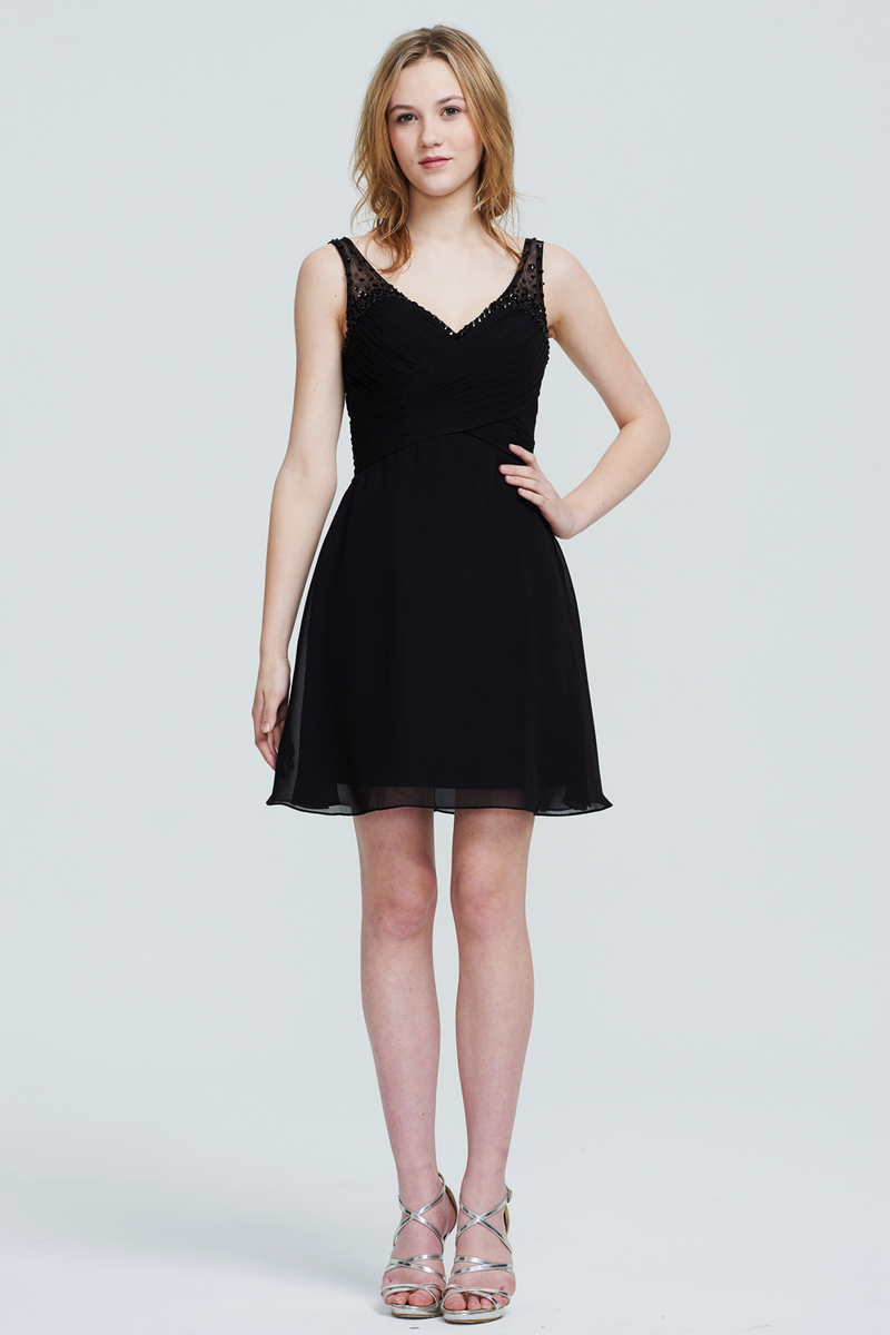 A-Line V-neck Short/Mini Chiffon Homecoming Dress With Ruffle Beading Sequins