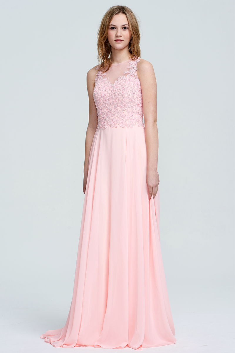 A-Line Scoop Neck Floor-Length Chiffon Lace Top Bridesmaid Dress With promlinks A-Line Scoop Neck Floor-Length Chiffon Lace Top Bridesmaid Dress With promlinks