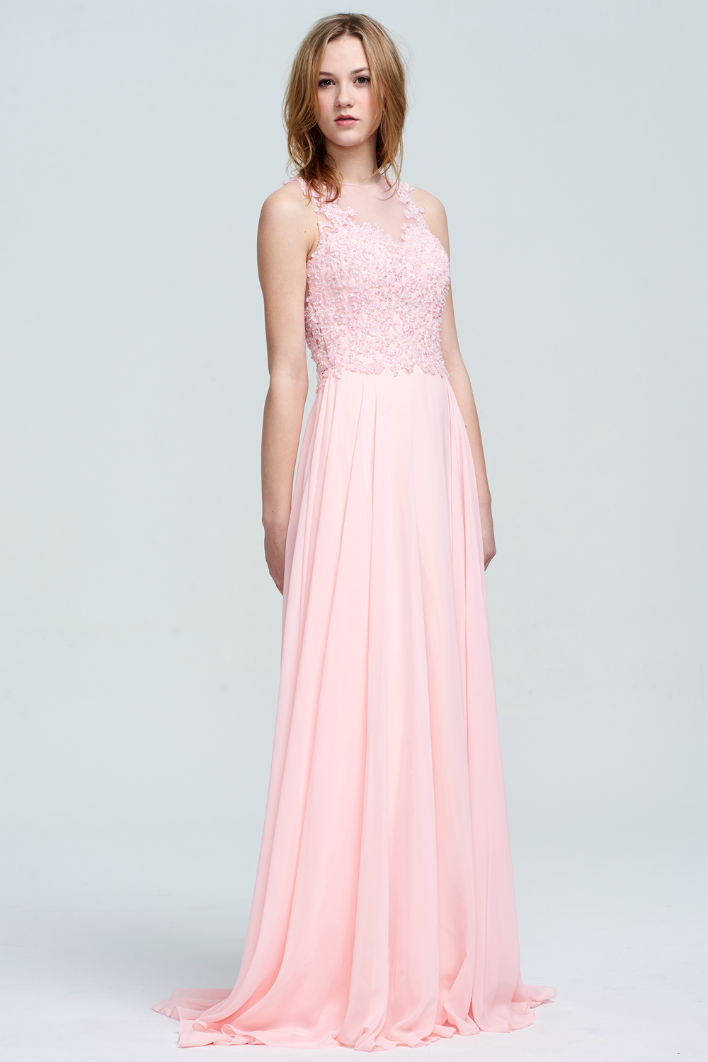 A-Line Scoop Neck Floor-Length Chiffon Lace Top Bridesmaid Dress With promlinks A-Line Scoop Neck Floor-Length Chiffon Lace Top Bridesmaid Dress With promlinks