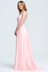 A-Line Scoop Neck Floor-Length Chiffon Lace Top Bridesmaid Dress With Beading