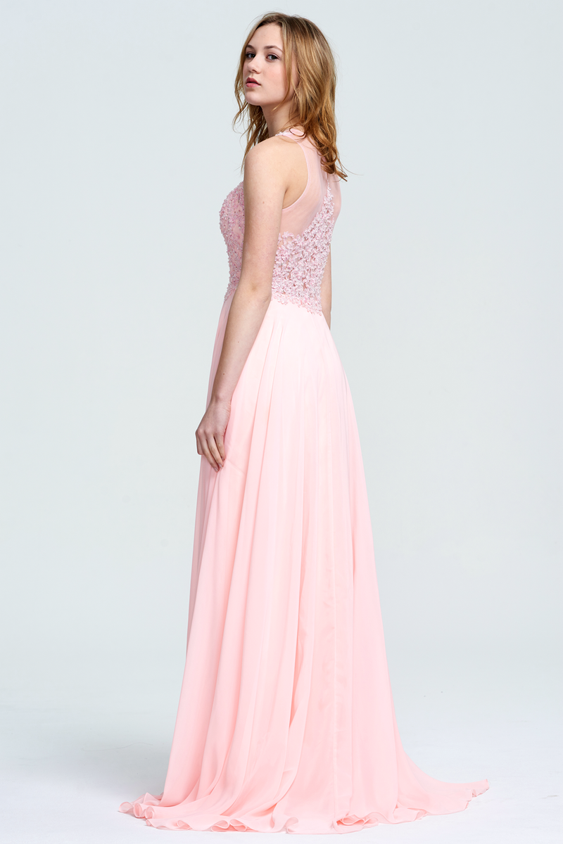 A-Line Scoop Neck Floor-Length Chiffon Lace Top Bridesmaid Dress With promlinks A-Line Scoop Neck Floor-Length Chiffon Lace Top Bridesmaid Dress With promlinks