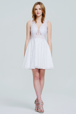 A-Line V-neck Mini/Short Chiffon Homecoming Dress With Lace Beading