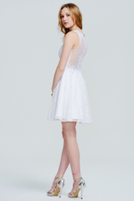 A-Line V-neck Mini/Short Chiffon Homecoming Dress With Lace Beading