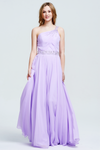 A-Line One-Shoulder Floor-Length Chiffon Lace Bridesmaid Dress With Beading