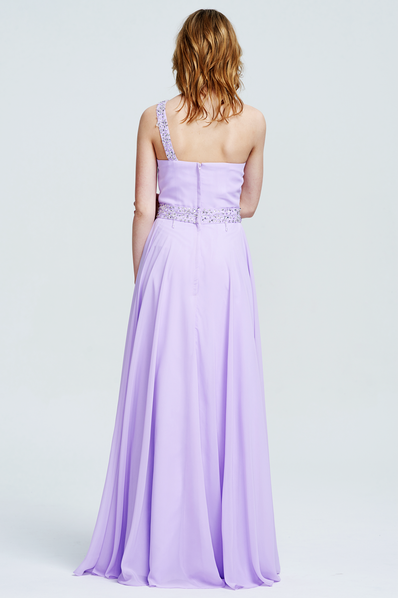 A-Line One-Shoulder Floor-Length Chiffon Lace Bridesmaid Dress With Beading