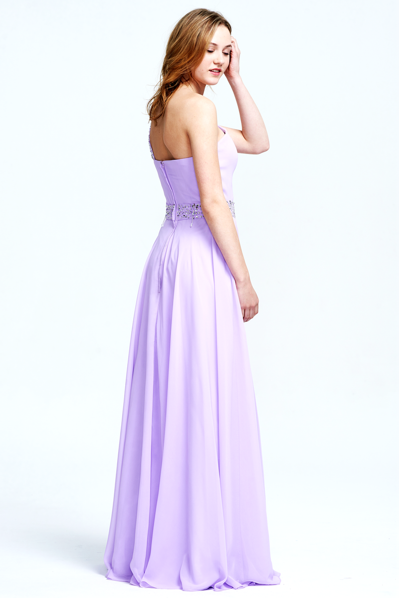 A-Line One-Shoulder Floor-Length Chiffon Lace Bridesmaid Dress With Beading