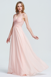 A-Line V-neck Floor-Length Chiffon Sheer Lace Top Bridesmaid Dress With Beading