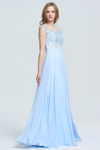 A-Line Scoop Neckline Sweetheart Floor-Length Chiffon Sheer Lace Top Bridesmaid Dress