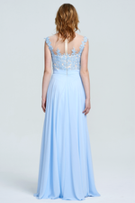 A-Line Scoop Neckline Sweetheart Floor-Length Chiffon Sheer Lace Top Bridesmaid Dress