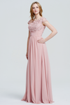 A-Line Scoop Neckline Floor-Length Chiffon Lace Top Bridesmaid Dress With Ruffle Beading Band