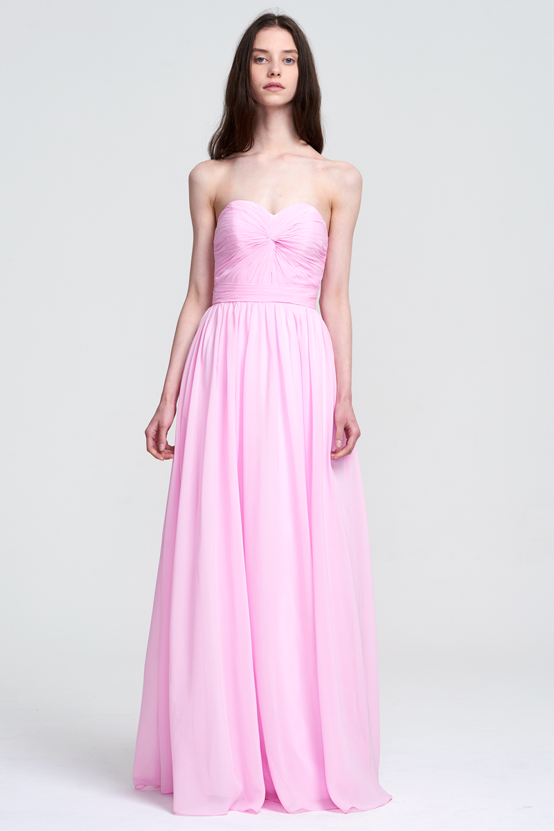 A-Line Strapless Sweetheart Floor-Length Chiffon Bridesmaid Dress With Front Ruffle