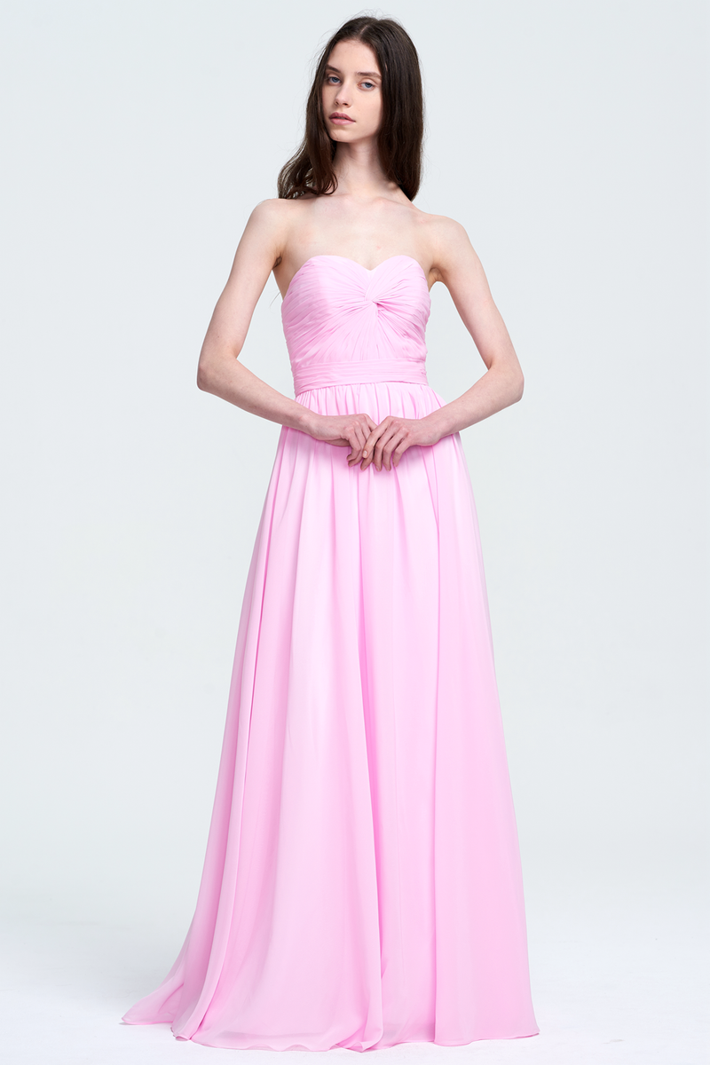 A-Line Strapless Sweetheart Floor-Length Chiffon Bridesmaid Dress With Front Ruffle