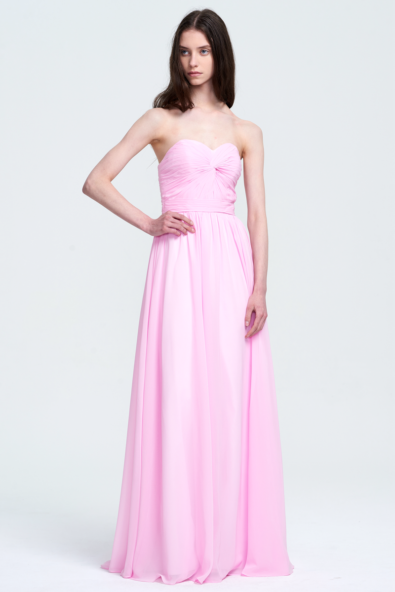 A-Line Strapless Sweetheart Floor-Length Chiffon Bridesmaid Dress With Front Ruffle