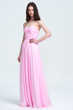 A-Line Strapless Sweetheart Floor-Length Chiffon Bridesmaid Dress With Front Ruffle