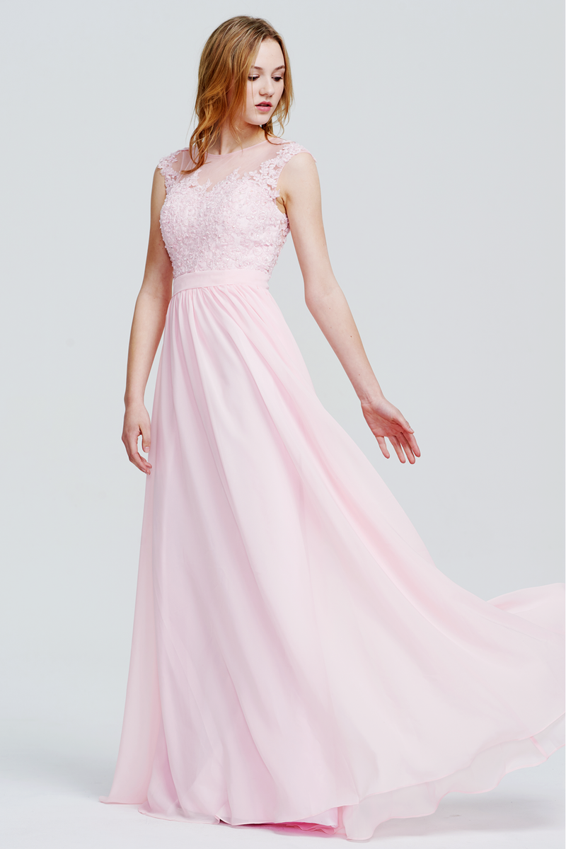 A-Line Scoop Neckline Floor-Length Lace Sweetheart Top Chiffon Bridesmaid Dress