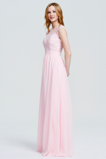 A-Line Scoop Neckline Floor-Length Lace Sweetheart Top Chiffon Bridesmaid Dress