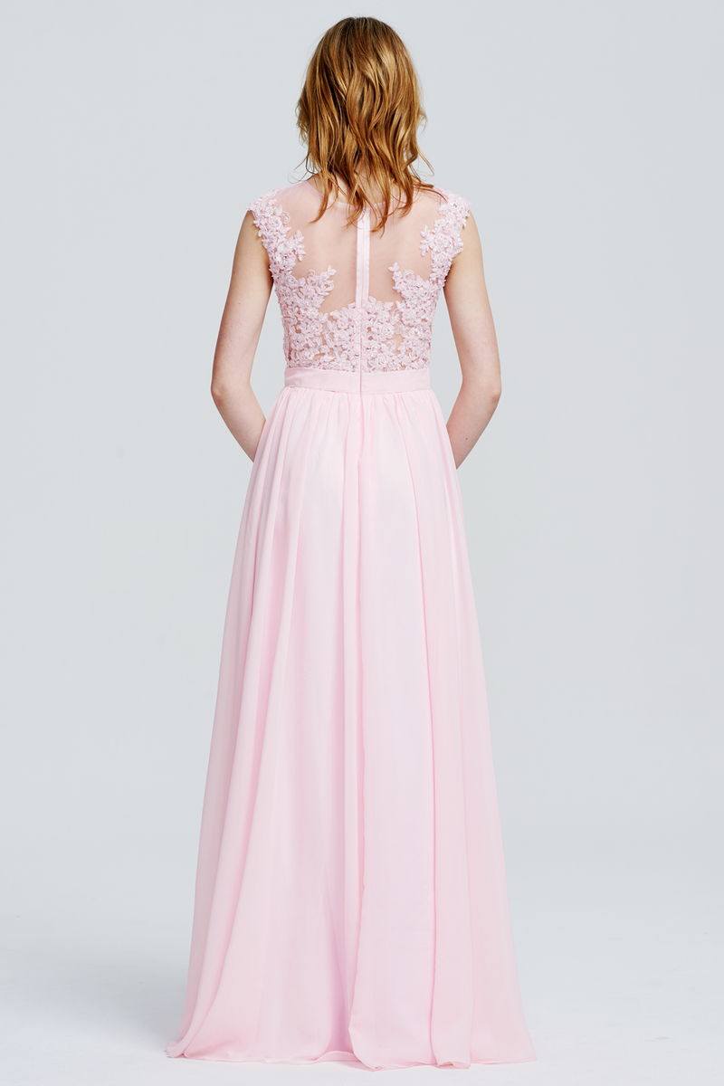 A-Line Scoop Neckline Floor-Length Lace Sweetheart Top Chiffon Bridesmaid Dress