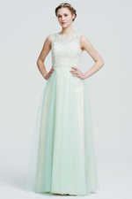 A-Line Scoop Neck  Floor-Length Tulle Bridesmaid Dress With Beading Waist Belt