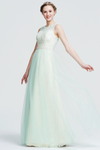 A-Line Scoop Neck  Floor-Length Tulle Bridesmaid Dress With Beading Waist Belt