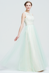 A-Line Scoop Neck  Floor-Length Tulle Bridesmaid Dress With Beading Waist Belt