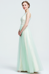 A-Line Scoop Neck  Floor-Length Tulle Bridesmaid Dress With Beading Waist Belt