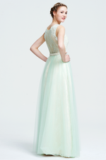 A-Line Scoop Neck  Floor-Length Tulle Bridesmaid Dress With Beading Waist Belt