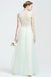 A-Line Scoop Neck  Floor-Length Tulle Bridesmaid Dress With Beading Waist Belt