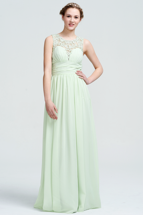 A-Line Scoop Neckline Floor-Length Sweetheart Top Chiffon Bridesmaid Dress With Lace Emblished