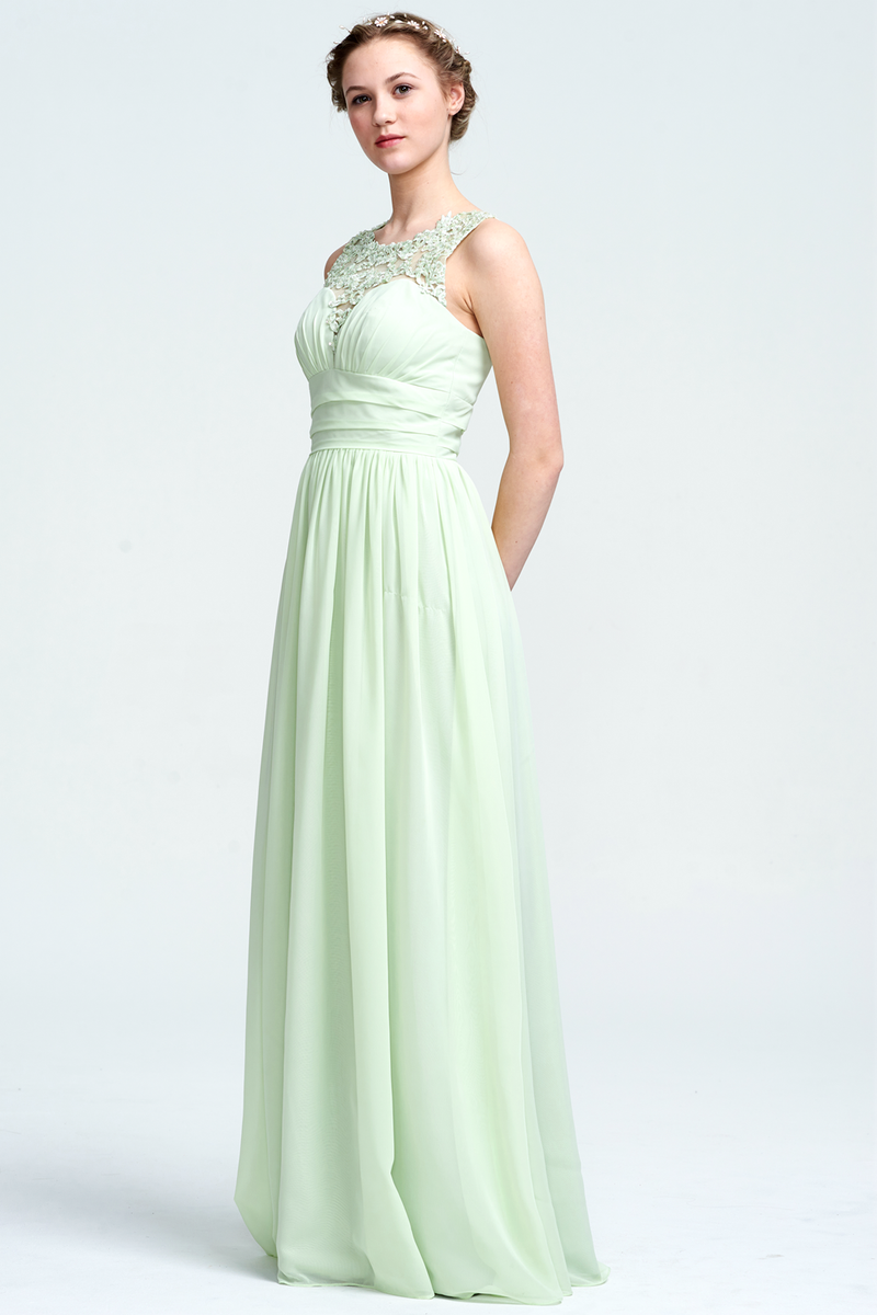 A-Line Scoop Neckline Floor-Length Sweetheart Top Chiffon Bridesmaid Dress With Lace Emblished