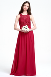 A-Line Scoop Neck  Floor-Length Chiffon Bridesmaid Dress With Lace Flower Top