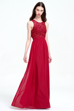 A-Line Scoop Neck  Floor-Length Chiffon Bridesmaid Dress With Lace Flower Top