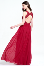 A-Line Scoop Neck  Floor-Length Chiffon Bridesmaid Dress With Lace Flower Top