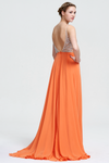 A-Line V-neck Floor-Length Beading Top Chiffon Prom Dress With Backless Design