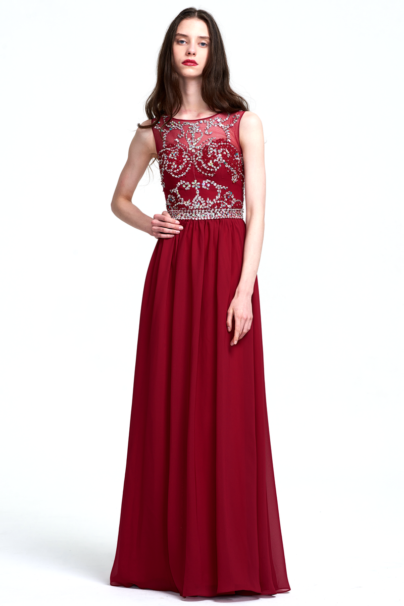 A-Line Scoop Neck  Floor-Length Sweetheart Chiffon Bridesmaid Dress With Beading Top