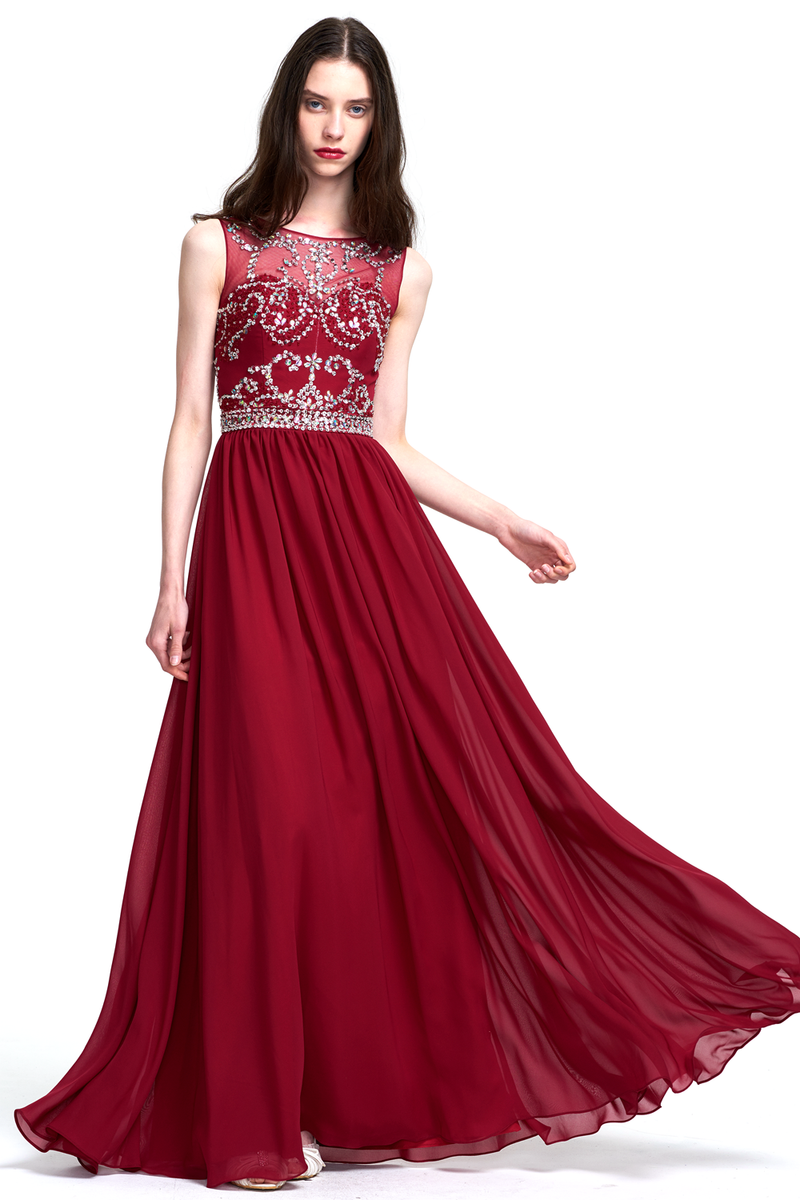 A-Line Scoop Neck  Floor-Length Sweetheart Chiffon Bridesmaid Dress With Beading Top