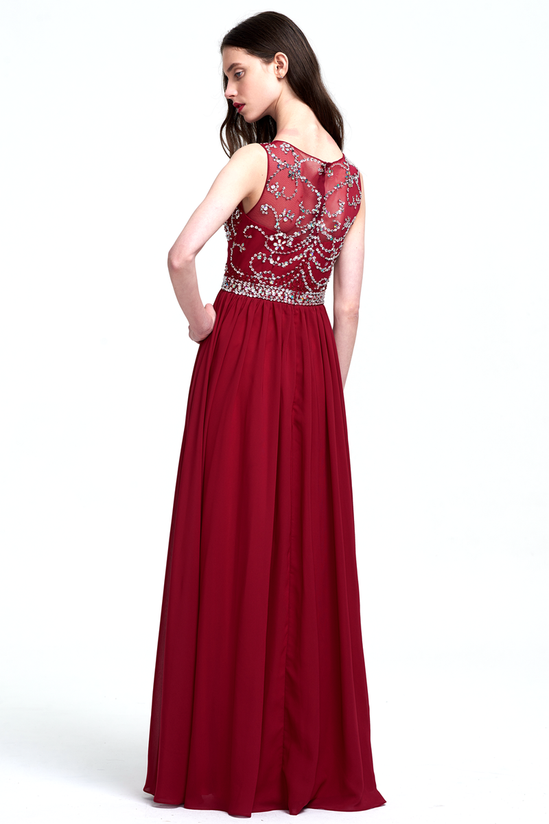 A-Line Scoop Neck  Floor-Length Sweetheart Chiffon Bridesmaid Dress With Beading Top