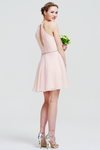 A-Line Halter Neck Mini/Short Sleeveless Chiffon Bridesmaid Dress With Beading