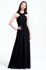 A-Line Halter Neck Floor-Length Chiffon Ruffle Bridesmaid Dress With Straps