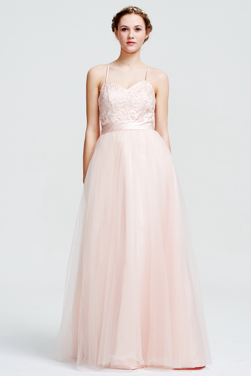 A-Line Sweetheart Neckline Floor-Length tulle Bridesmaid Dress With Satin Bow