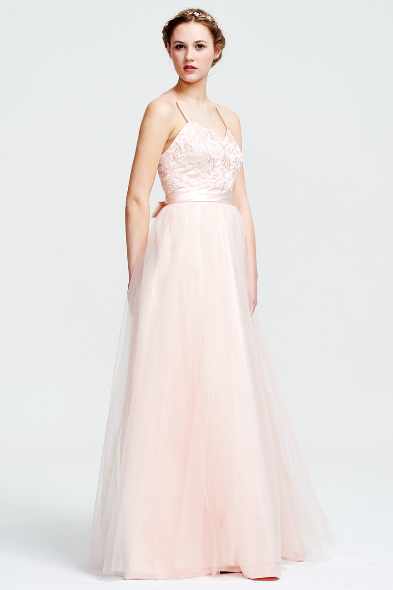 A-Line Sweetheart Neckline Floor-Length tulle Bridesmaid Dress With Satin Bow