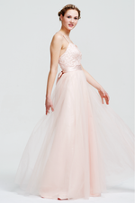 A-Line Sweetheart Neckline Floor-Length tulle Bridesmaid Dress With Satin Bow