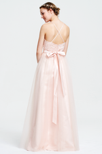 A-Line Sweetheart Neckline Floor-Length tulle Bridesmaid Dress With Satin Bow